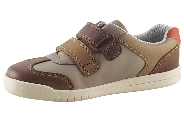 Clarks Den Stripe K Tan Combi Boys Shoes