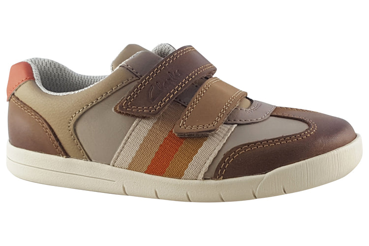 Clarks Den Stripe K Tan Combi Boys Shoes