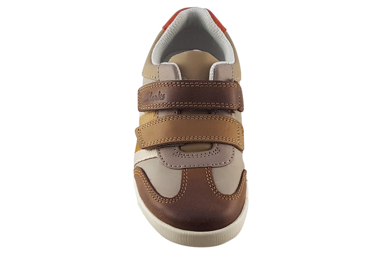 Clarks Den Stripe K Tan Combi Boys Shoes