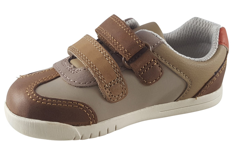 Clarks Den Stripe T Tan Combi Boys First Shoes