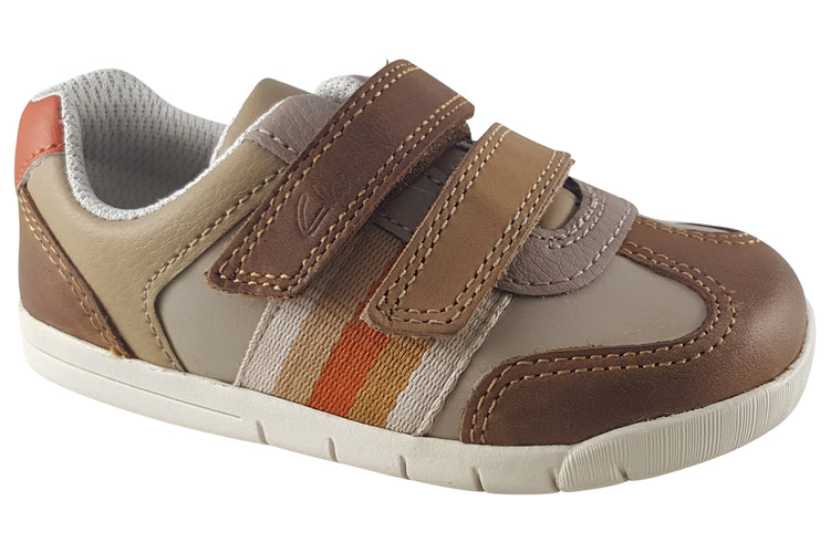 Clarks Den Stripe T Tan Combi Boys First Shoes