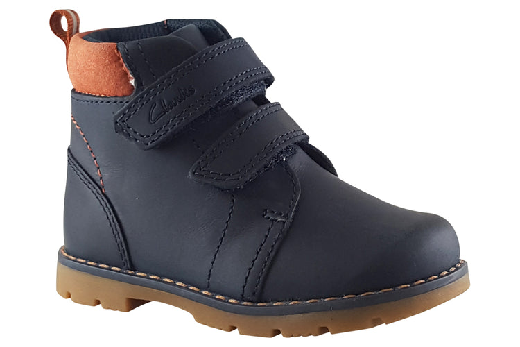 Clarks Heath Strap T Navy Boys Boots