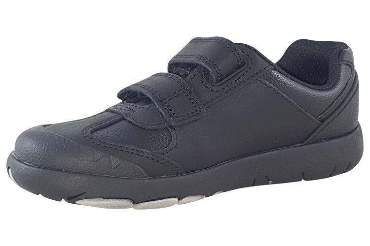 Clarks Rex Stride K Black Leather Boys School Shoes