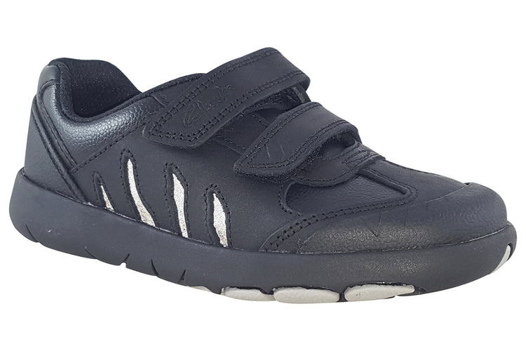 Clarks Rex Stride K Black Leather Boys School Shoes