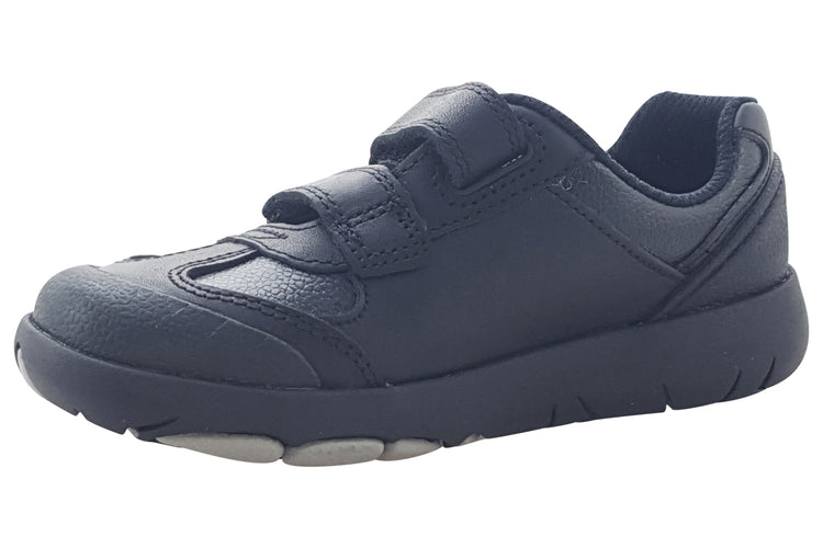 Clarks Rex Stride T Black Leather Boys School Shoes