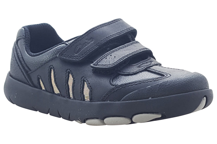 Clarks Rex Stride T Black Leather Boys School Shoes
