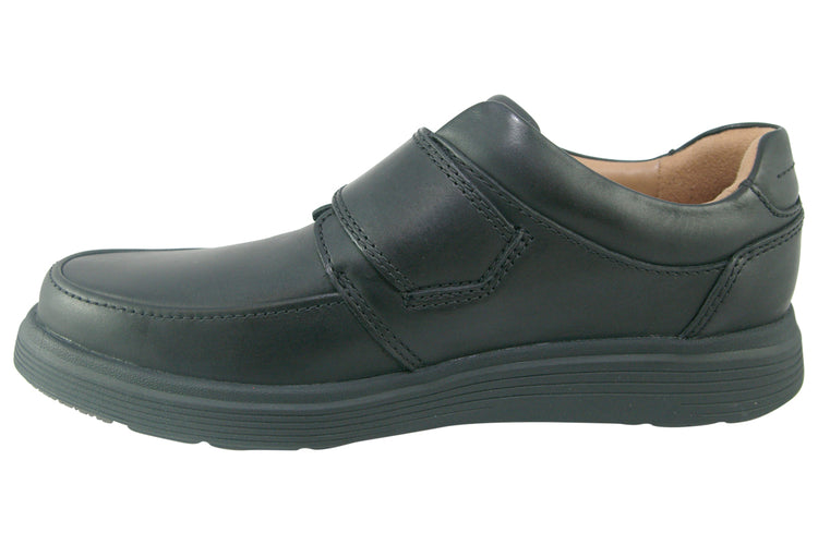 Clarks Un Abode Strap Black Leather Mens Shoes