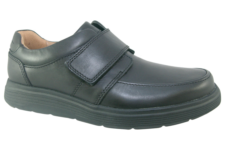 Clarks Un Abode Strap Black Leather Mens Shoes