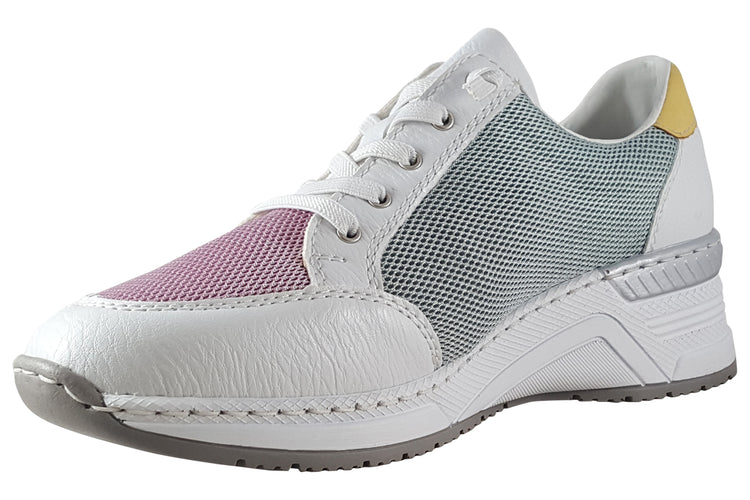 Rieker Alla-Ann N4359-90 White Lavender Womens Fashion Trainers