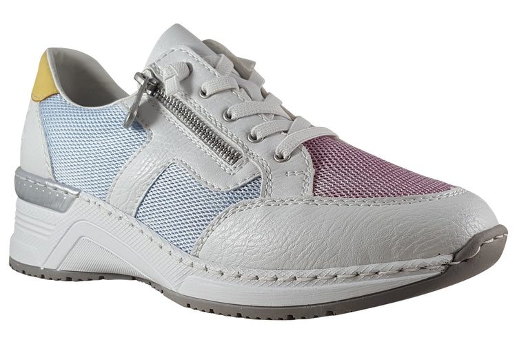 Rieker Alla-Ann N4359-90 White Lavender Womens Fashion Trainers