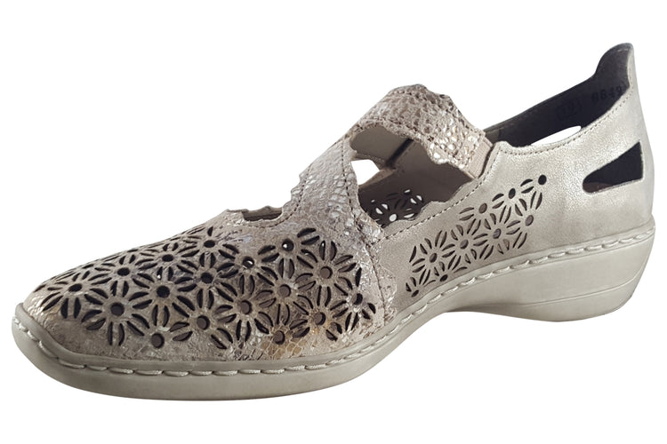 Rieker Janelle 413G4 Beige Metallic Womens Shoes