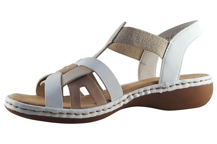 Rieker Kathleen 65918 White/Beige Womens Sandals