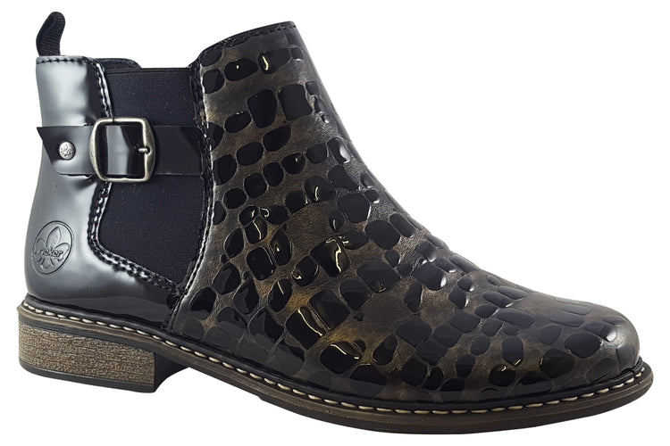 Rieker Noeleen Z4965 Black/Bronze Womens Boots