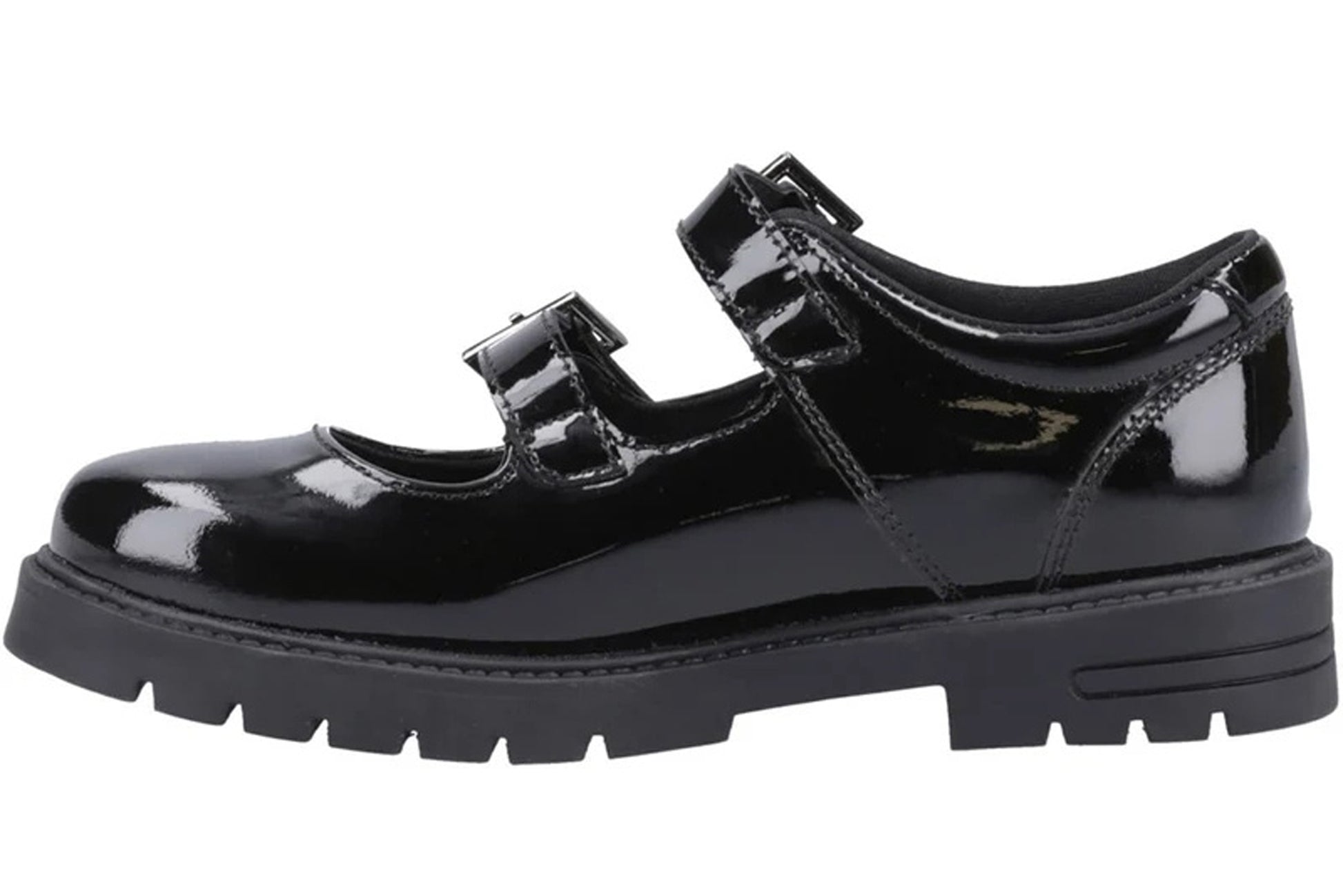 HushPuppiesEllaStrapGirlsShoesBlackPatentLeftFlat