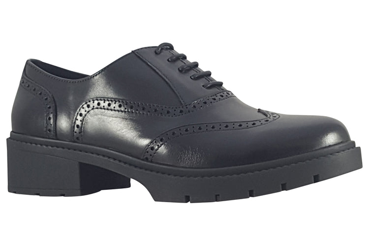 TEDS Aston Onyx Leather Girls School Shoes