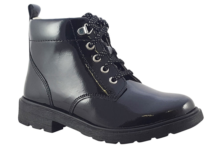 Clarks Astrol Lace K Black Patent Girls Boots