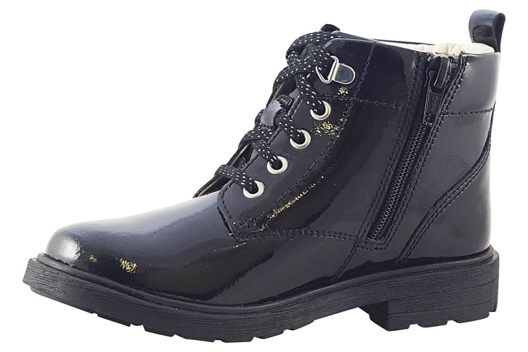 Clarks Astrol Lace K Black Patent Girls Boots