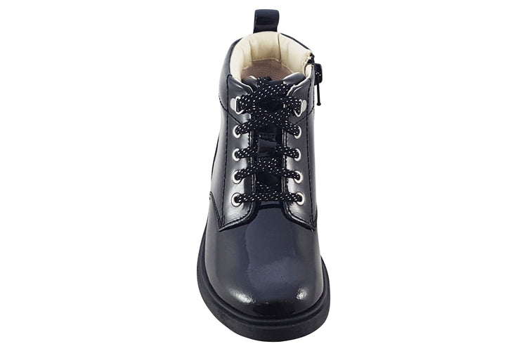 Clarks Astrol Lace K Black Patent Girls Boots