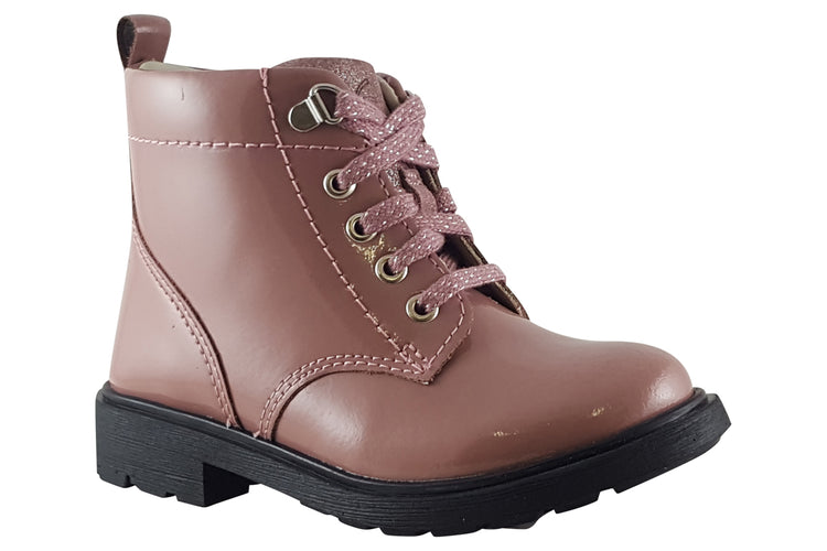Clarks Astrol Lace K. Pink Patent Girls Boots