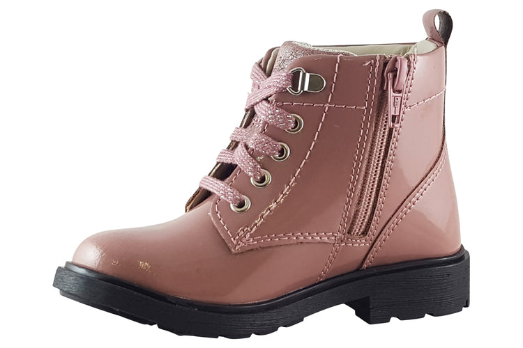 Clarks Astrol Lace K. Pink Patent Girls Boots