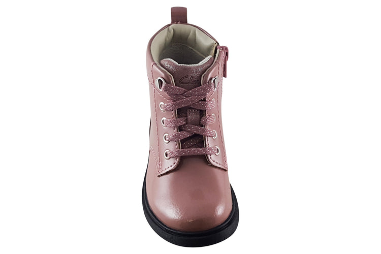 Clarks Astrol Lace K. Pink Patent Girls Boots