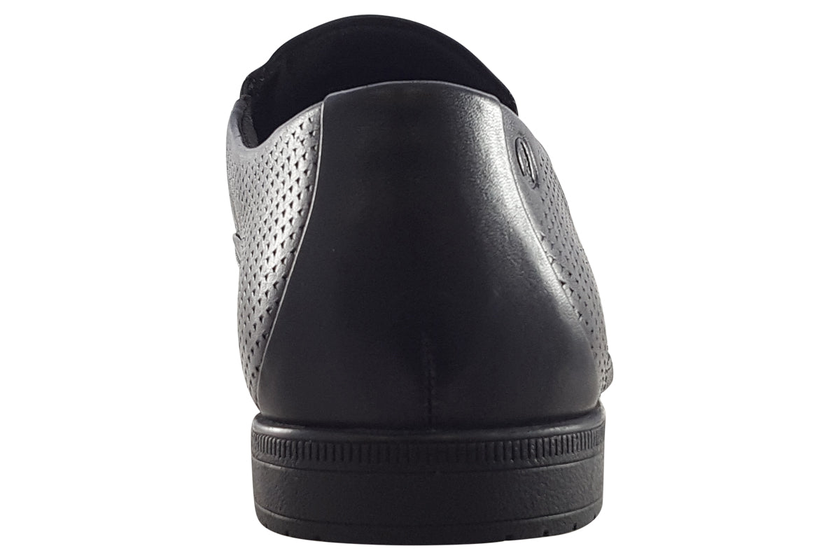 clarks boswyn slip black leather mens shoes back