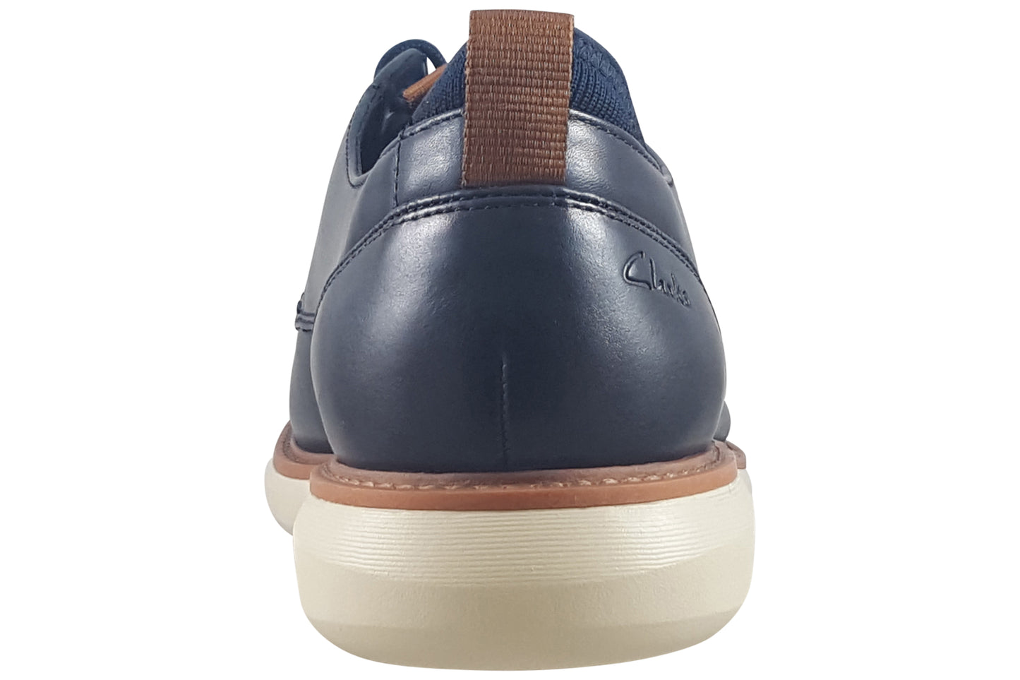 clarks brantin plain navy leather mens shoes back