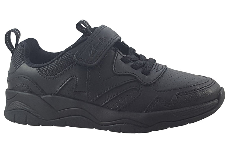 Clarks ClowderSprintK Black Leather Boys School Shoes
