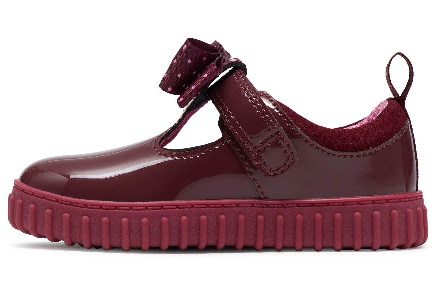 Clarks Cove Bow T. Burgundy Patent Girls First Shoes