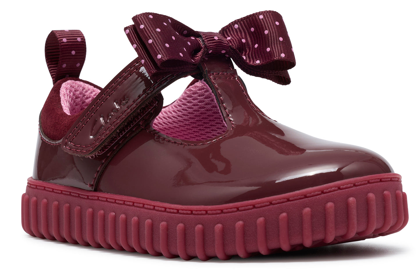 Clarks Cove Bow T. Burgundy Patent Girls First Shoes