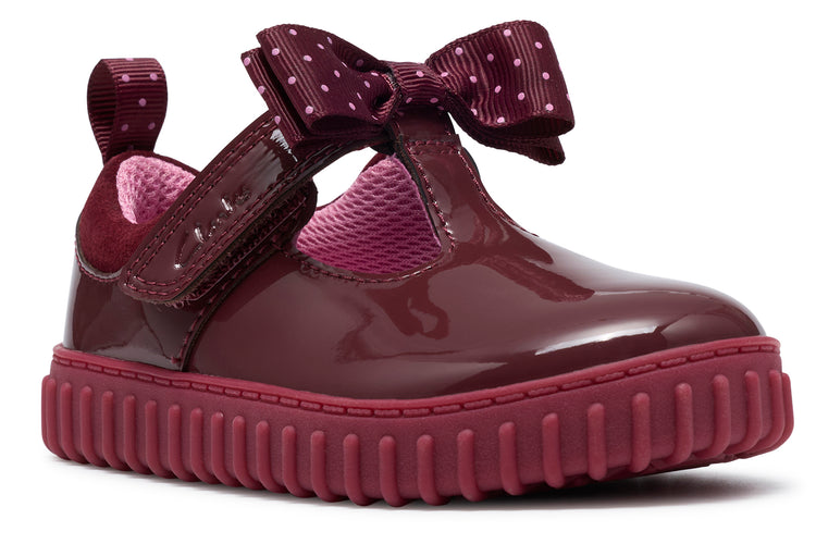 Clarks Cove Bow T. Burgundy Patent Girls First Shoes