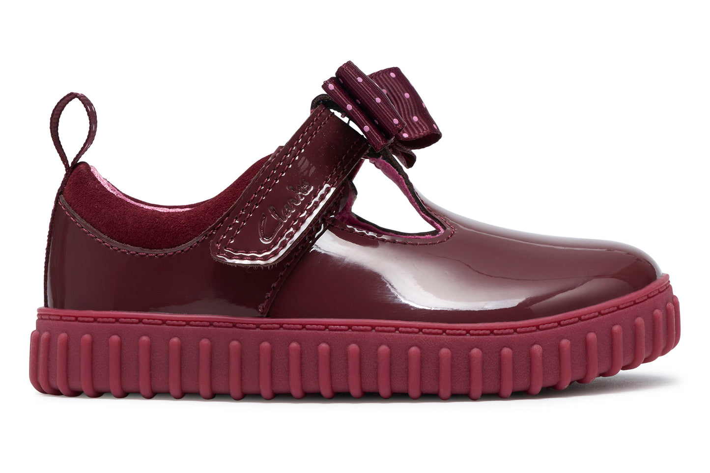 Clarks Cove Bow T. Burgundy Patent Girls First Shoes