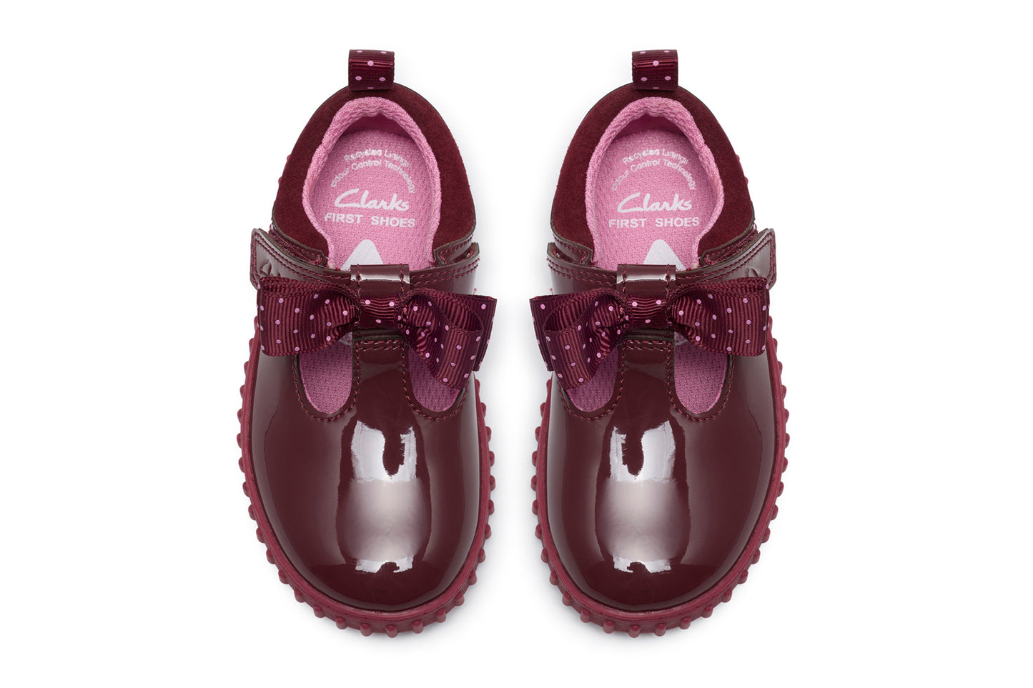 Clarks Cove Bow T. Burgundy Patent Girls First Shoes