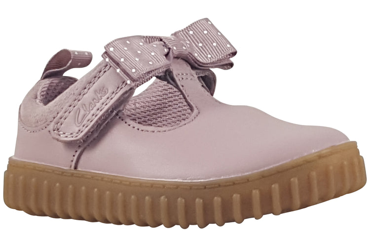 Clarks Cove Bow T. Dusty Pink Girls Shoes