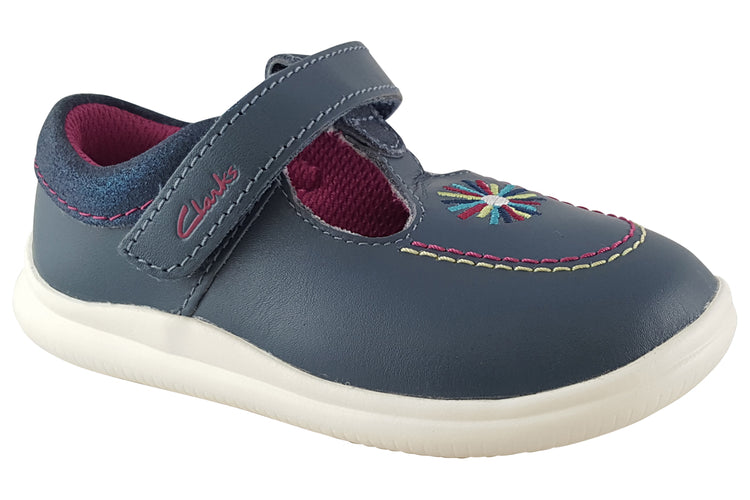 Clarks Crest Prom T. Dark Blue Leather Girls First Shoes