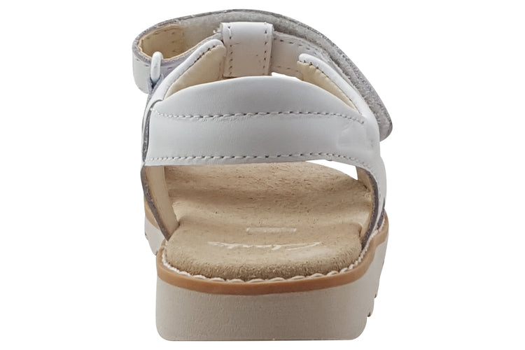 Clarks Crown Flower K White Leather Girls Sandals