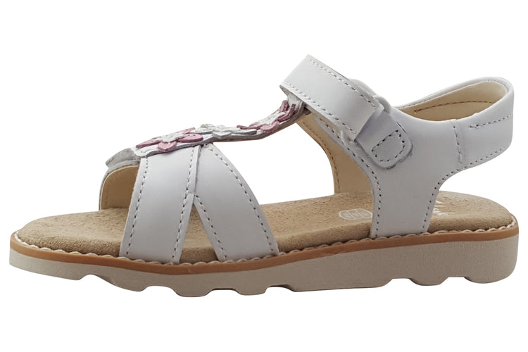 Clarks Crown Flower K White Leather Girls Sandals