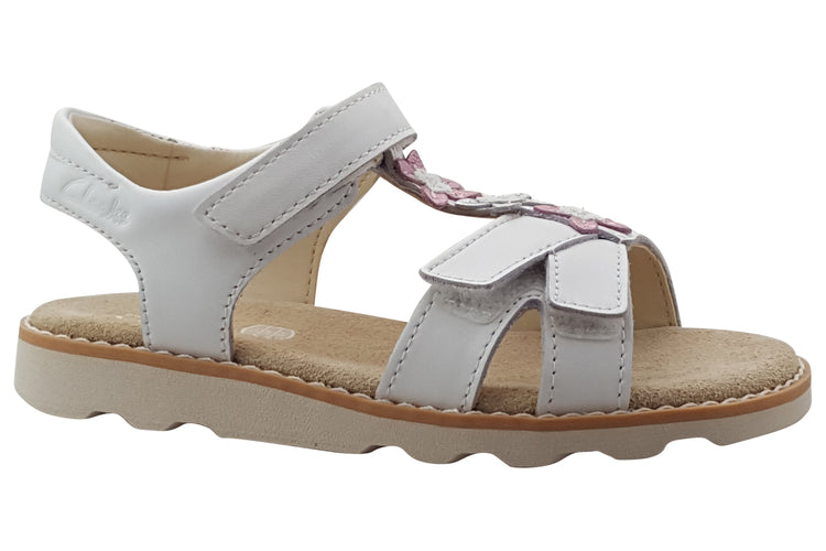 Clarks Crown Flower K White Leather Girls Sandals