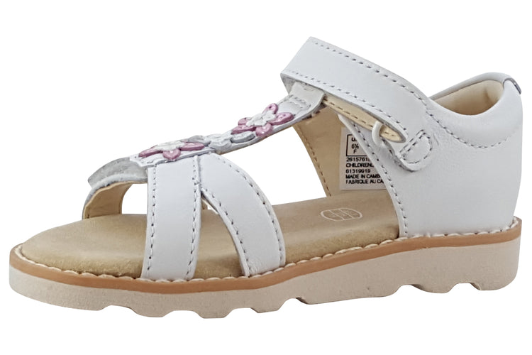 Clarks Crown Flower T White Leather Girls Sandals