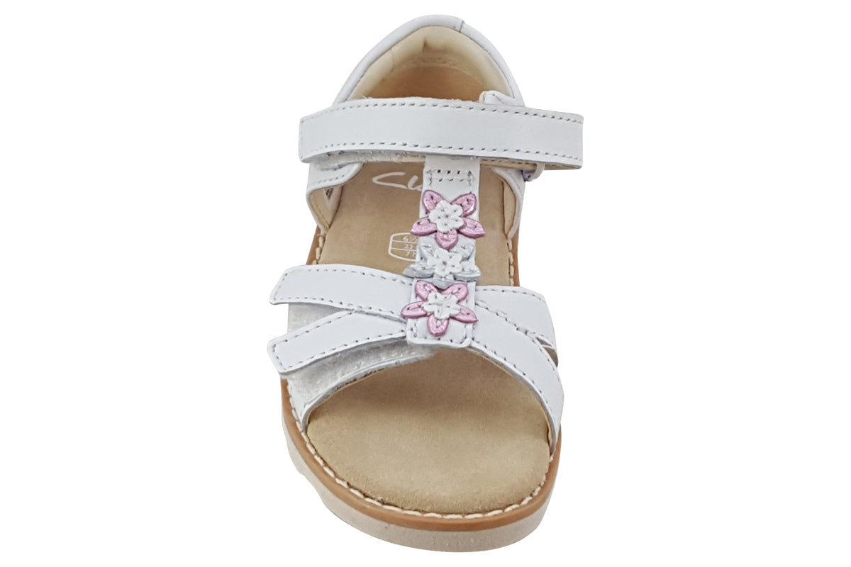 clarks crown flower t white leather girls sandals top