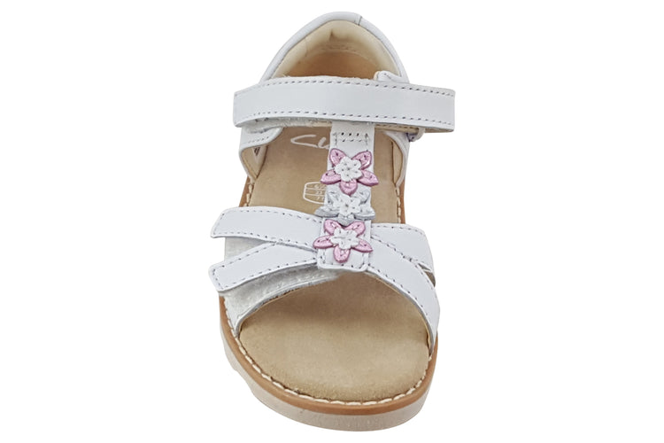 Clarks Crown Flower T White Leather Girls Sandals