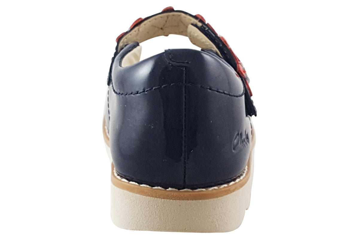clarks crown petal k navy patent girls shoes back