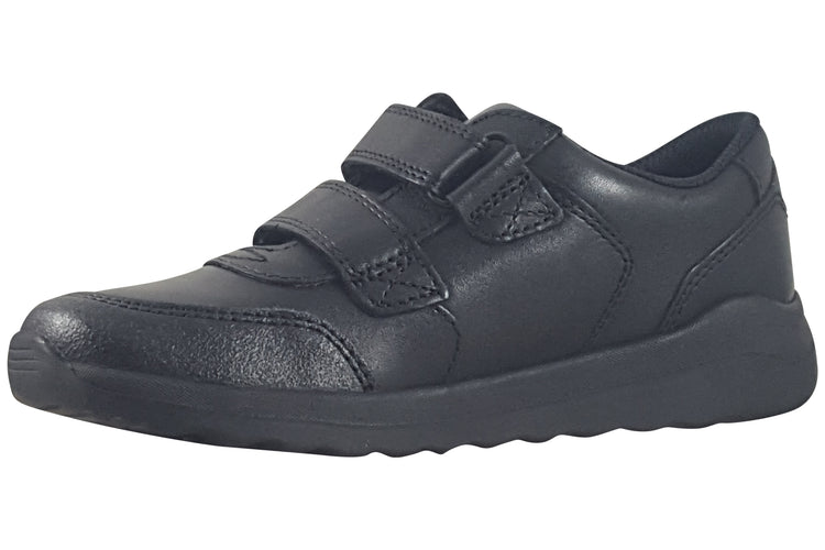 Clarks Daze Step 2 K Black Leather Boys School Shoes