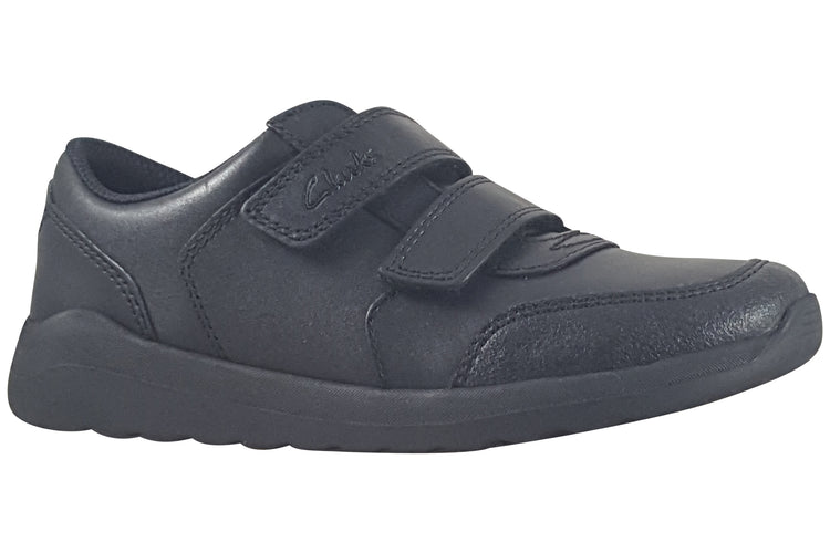 Clarks Daze Step 2 K Black Leather Boys School Shoes