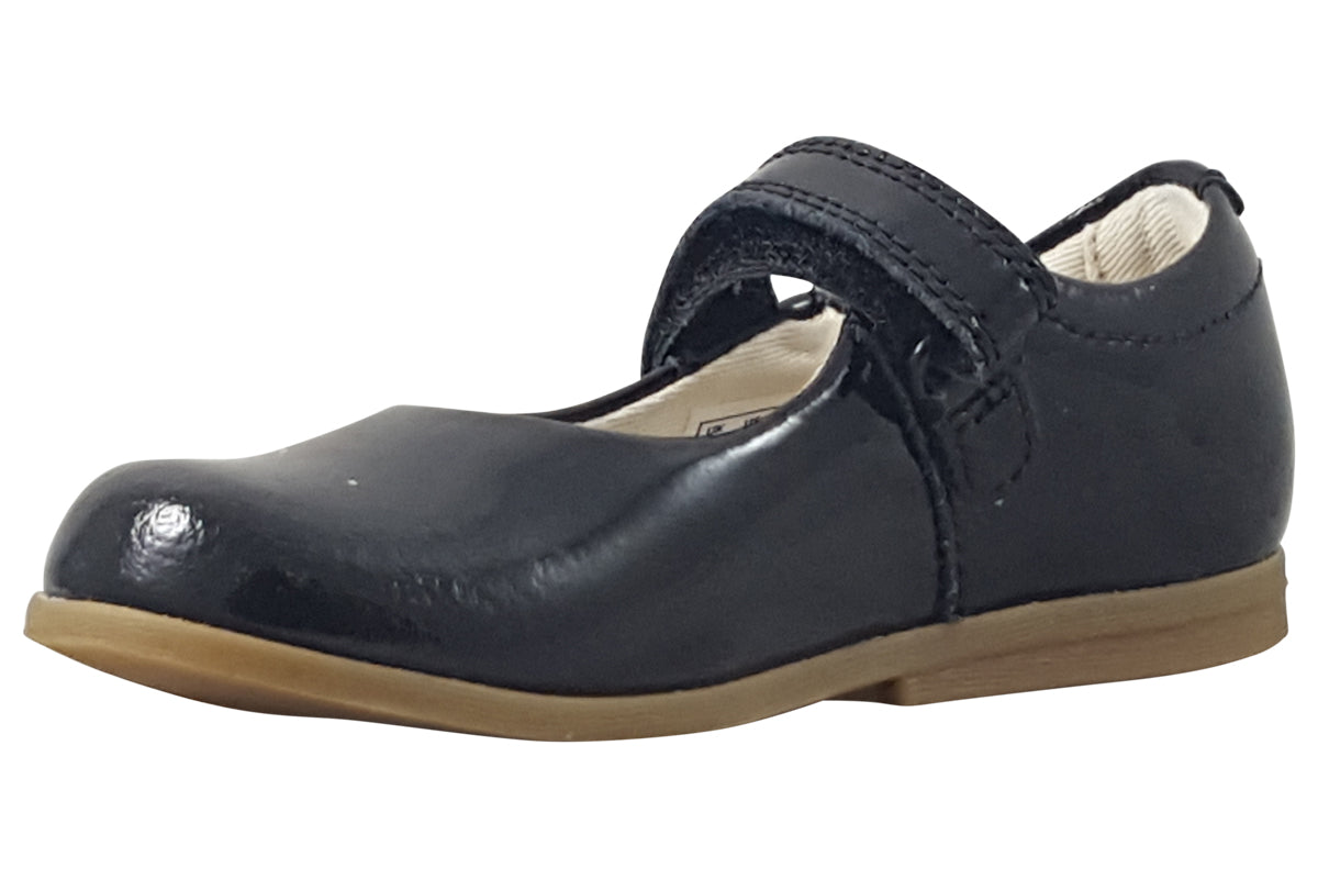 clarks drew tap t black pat girls shoes left
