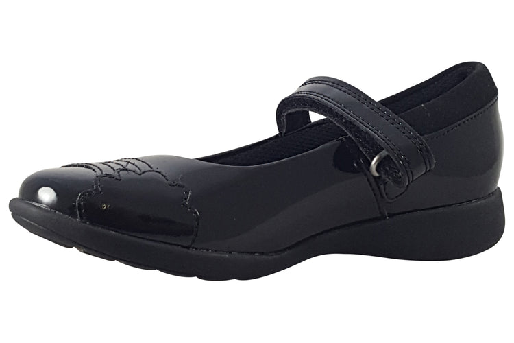 Clarks Etch Beam K Black Patent Girls School Shoes