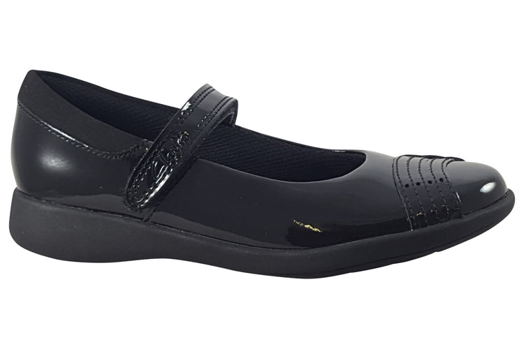 Clarks Etch Beam K Black Patent Girls School Shoes
