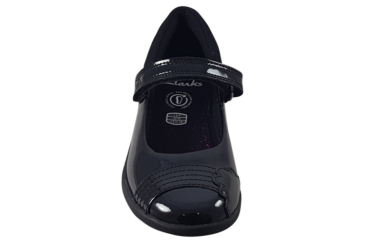 Clarks Etch Beam K Black Patent Girls School Shoes