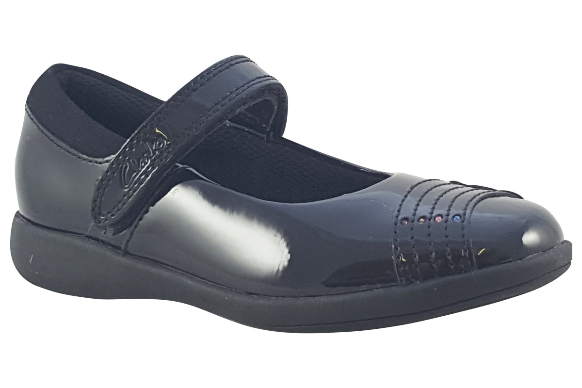 clarks etch beam t black pat girls shoes right