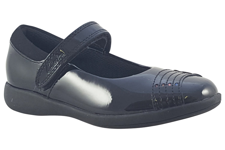 Clarks Etch Beam T Black Patent Girls School Shoes
